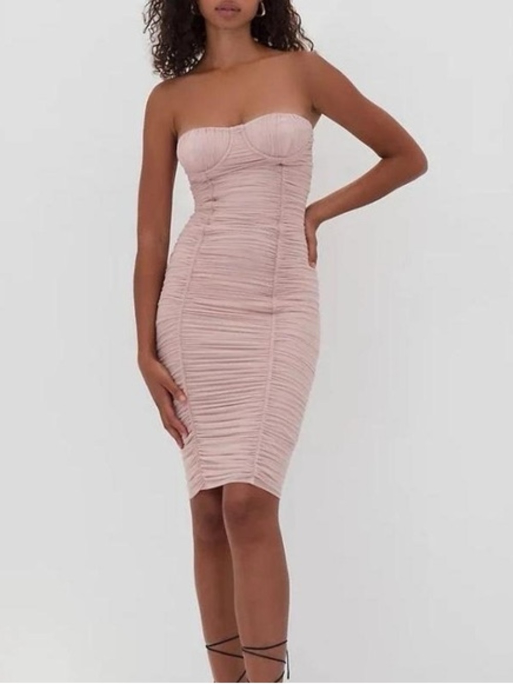 Babaton Strapless Ruched Bodycon Dress in Blush Pink